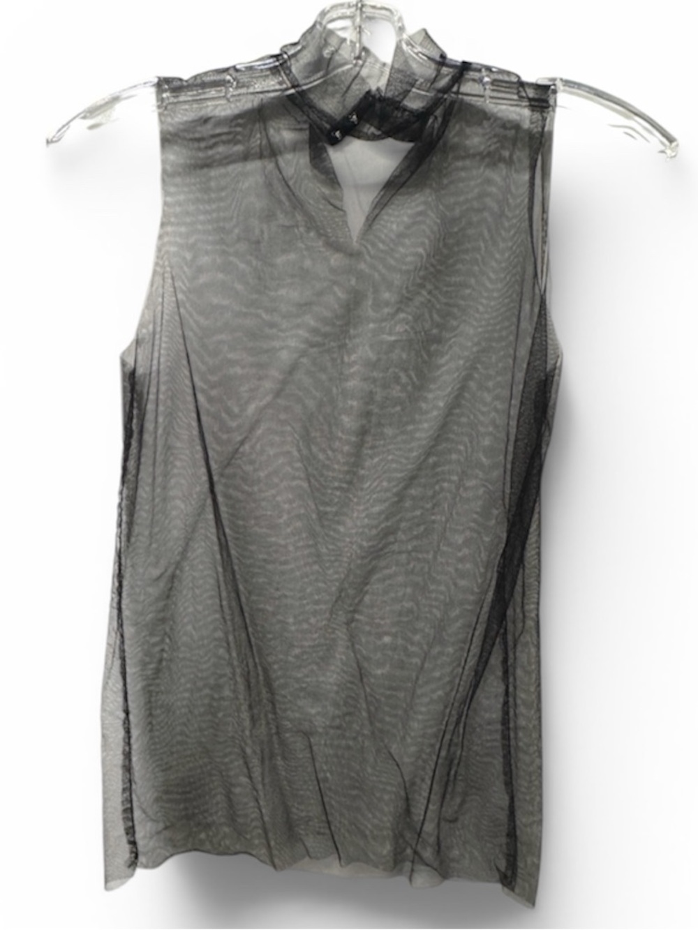 Sheer Black Sleeveless Mock-Neck Camisole